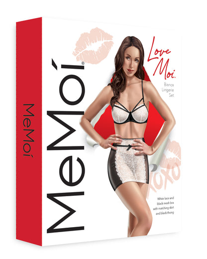 Women's 3 Piece Set Bianca Lusty Lace Bra, Thong, and Garter : Color: Black