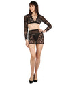 Women's 3 Piece Set Angelina Floral Lace Top, Thong, and Skirt Lingerie : Color: Black