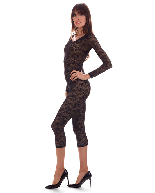 Women's Estelle Long Sleeve Stretch Lace Capri Catsuit : Color: Black