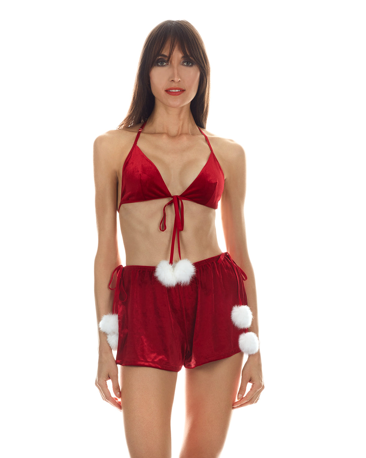 Women's 2 Piece Set Eve Bralette and Side Slit Shortie : Color: Red