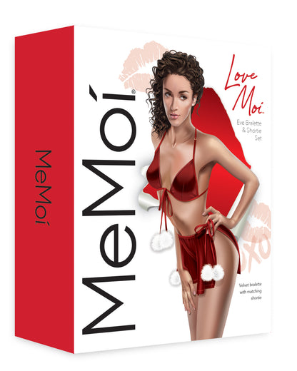 Women's 2 Piece Set Eve Bralette and Side Slit Shortie : Color: Red