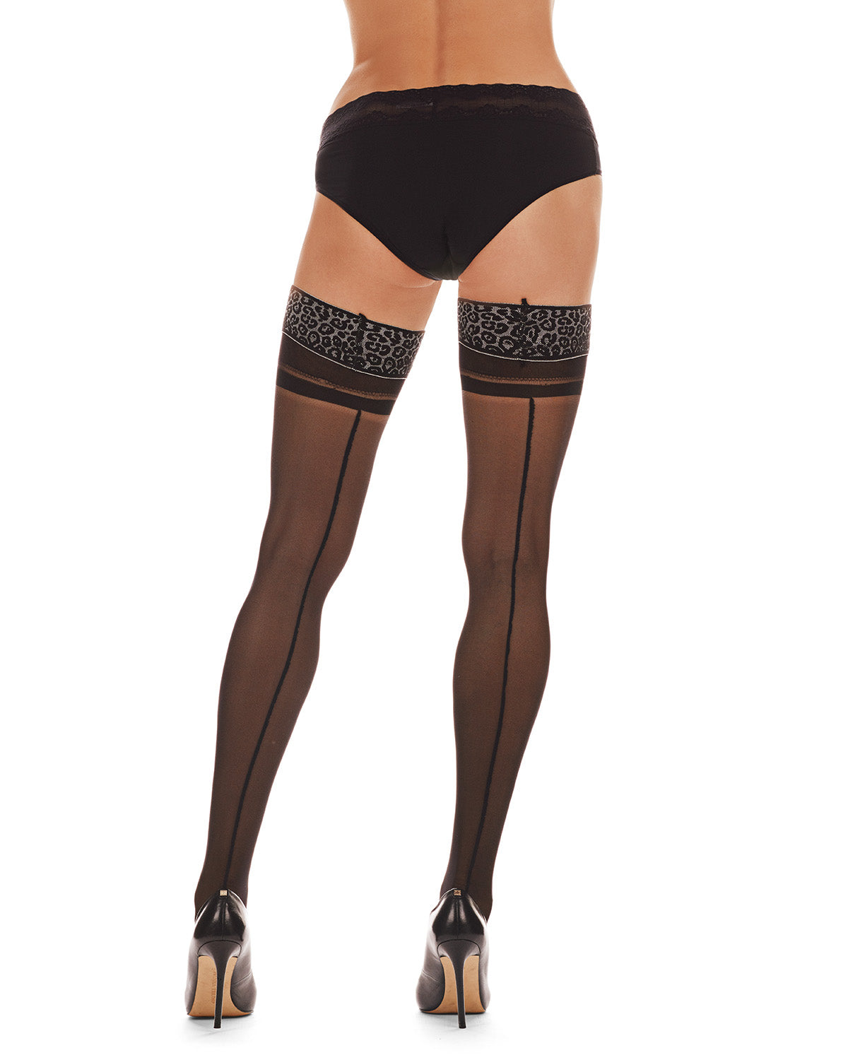 Women's Animal Instinct Backseam Sheer Thigh Highs : Color: Black