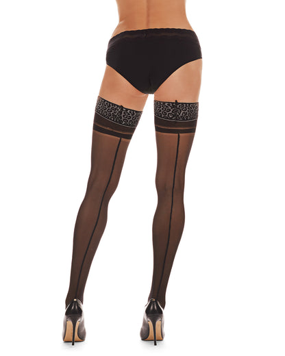 Women's Animal Instinct Backseam Sheer Thigh Highs : Color: Black