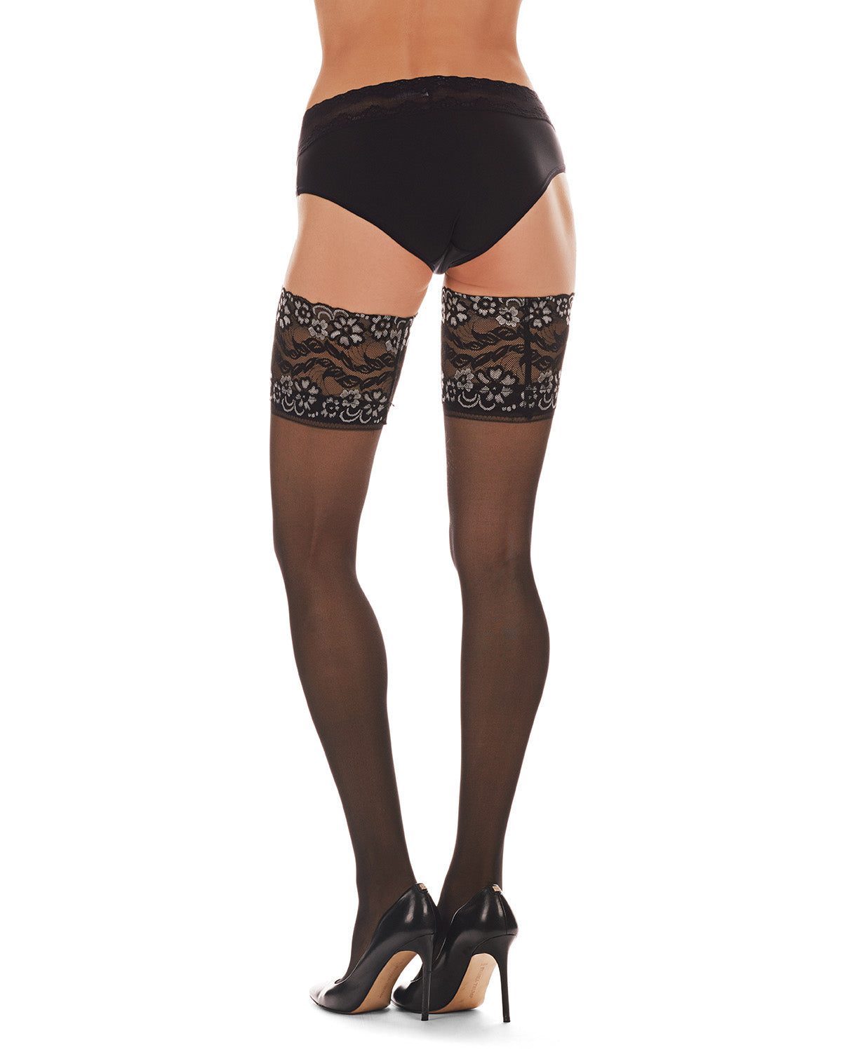 Women's French Lace Cuff Sheer Thigh High : Color: Black
