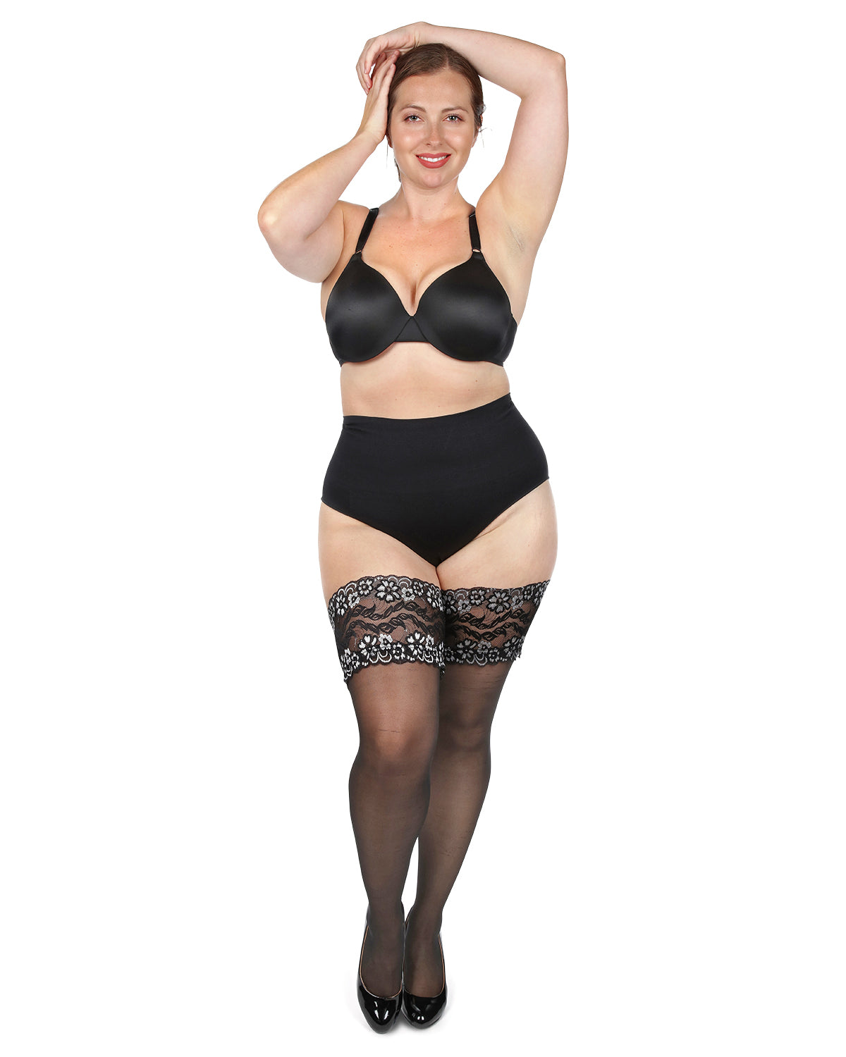 Women's French Lace Cuff Sheer Thigh High : Color: Black