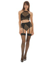 Women's 2 Piece Monique Fishnet Bralette and Garter Set : Color: Black