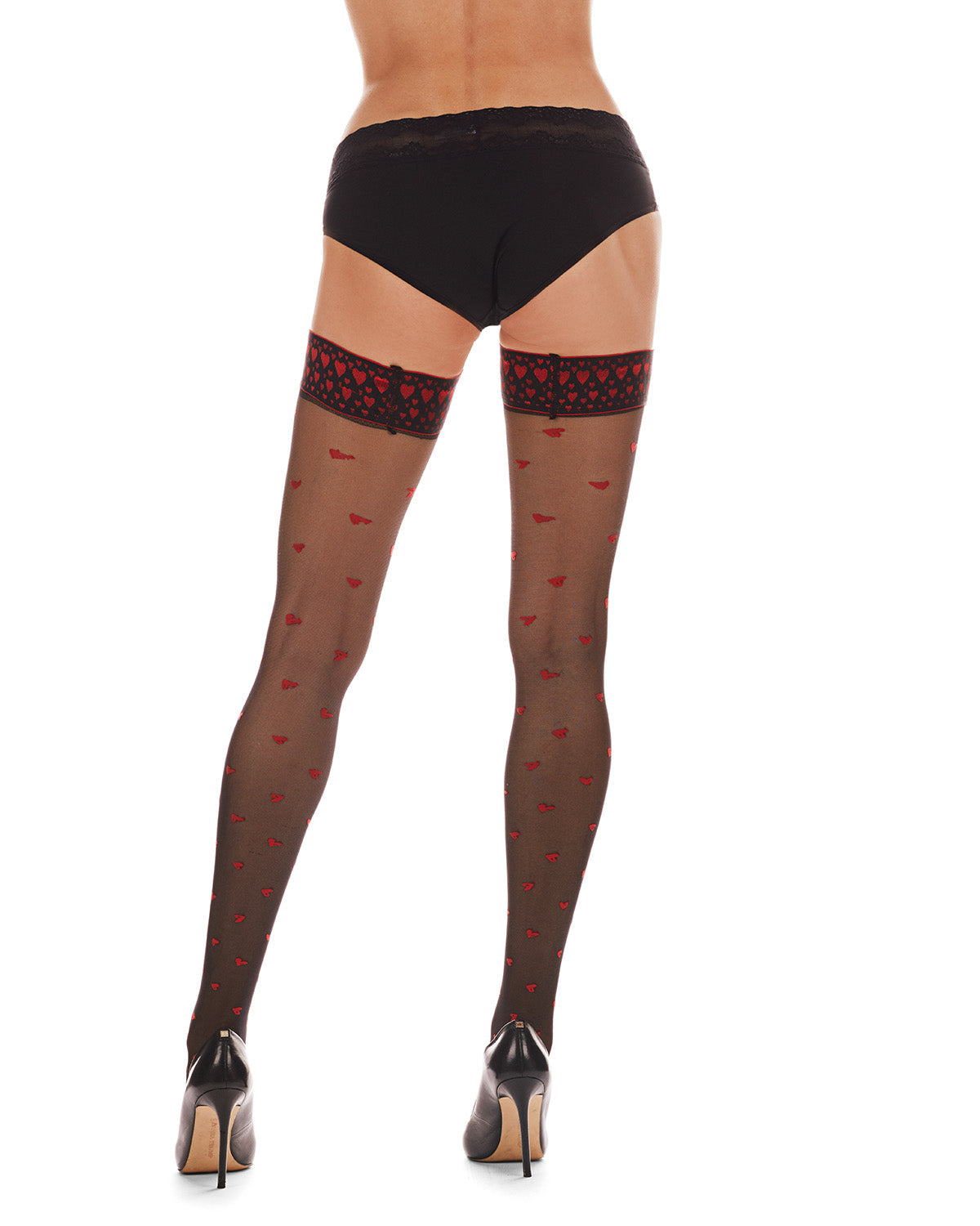 Women's All My Love Heart Sheer Thigh High Stockings : Color: Black-Red