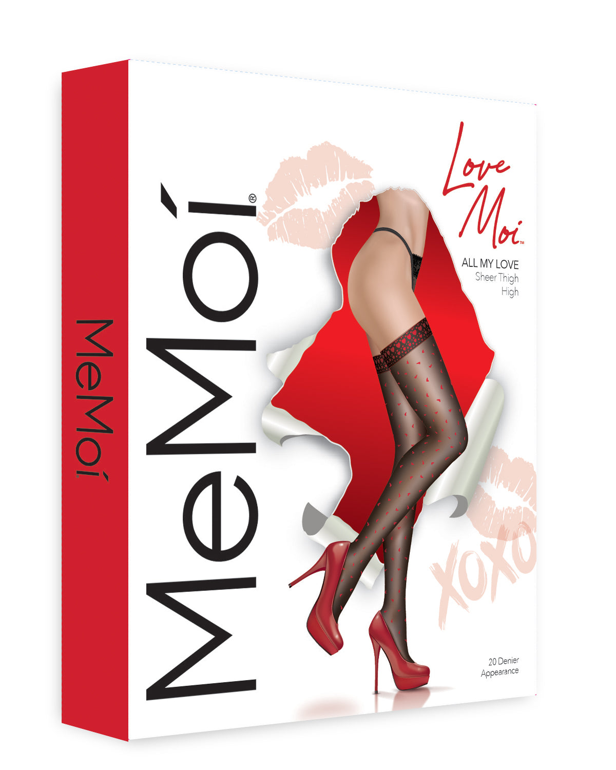 Women's All My Love Heart Sheer Thigh High Stockings : Color: Black-Red