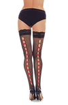 Women's Boudoir Bow Backseam Lace Top Net Thigh High : Color: Black