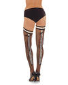 Women's French Maid Lace Up Backseam Net Thigh High : Color: Black
