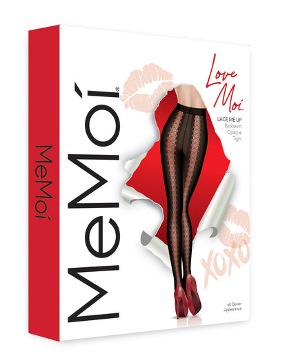 Women's Lace Me Up Backseam 60 Denier Opaque Tight : Color: Black-Red