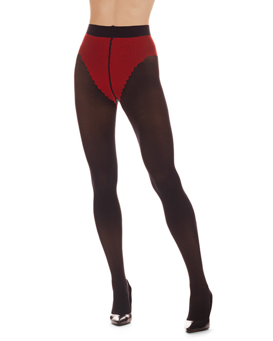 Women's Cheeky Scalloped Heart 60 Denier Opaque Tight : Color: Black-Red