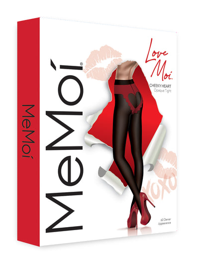 Women's Cheeky Scalloped Heart 60 Denier Opaque Tight : Color: Black-Red