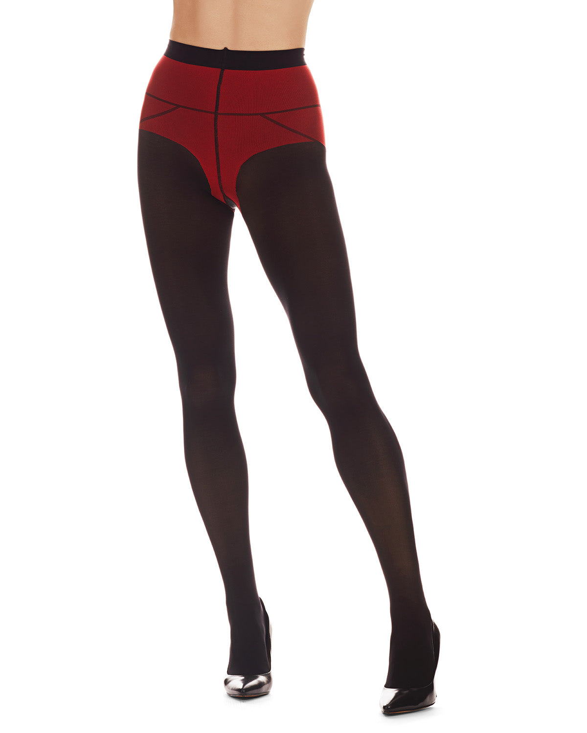 Women's Tie Me Up Faux Bow 60 Denier Opaque Tight : Color: Black-Red