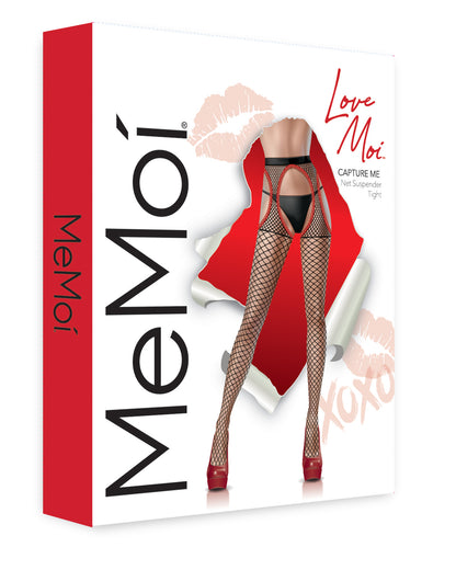 Women's Capture Me Fishnet Cutout Suspender Tight : Color: Black-Red