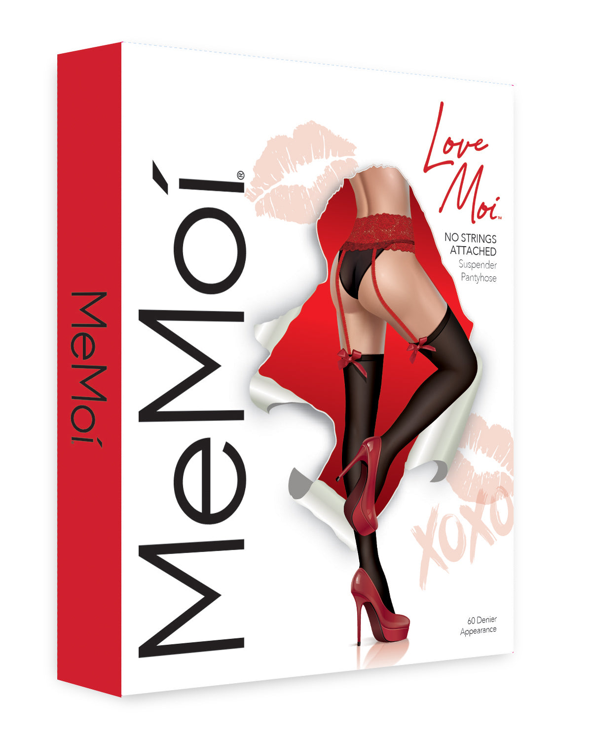 Women's No Strings Attached 60 Denier Opaque Suspender Pantyhose : Color: Black-Red