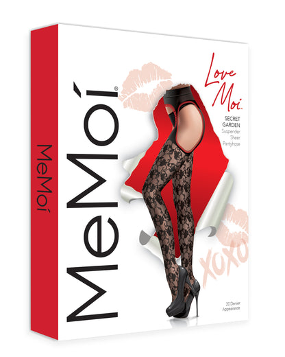 Women's Secret Garden Suspender 30 Denier Sheer Pantyhose : Color: Black-Red