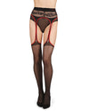 Women's Garden Of Eden Suspender 20 Denier Sheer Pantyhose : Color: Black-Red