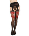 Women's Lady In Red Suspender 20 Denier Sheer Pantyhose : Color: Black-Red