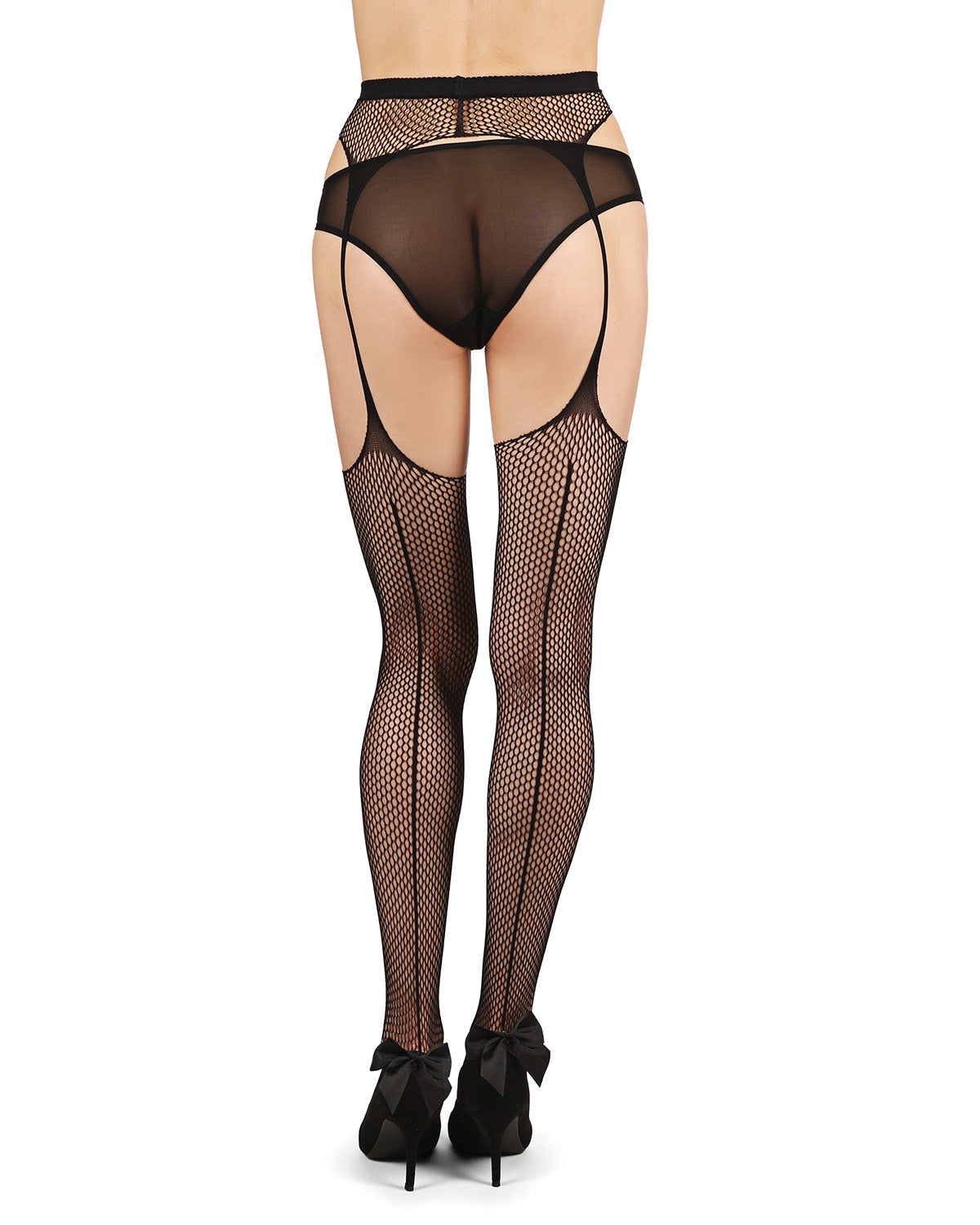 Women's Punk Rock Princess Backseam Suspender Fishnet Tights : Color: Black