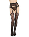 Women's All-In-One Lace Suspender Floral Fishnet Tights : Color: Black
