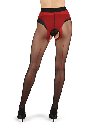 Women's Love Behind The Seams Backseam Crotchless Sheer Pantyhose : Color: Black-Red