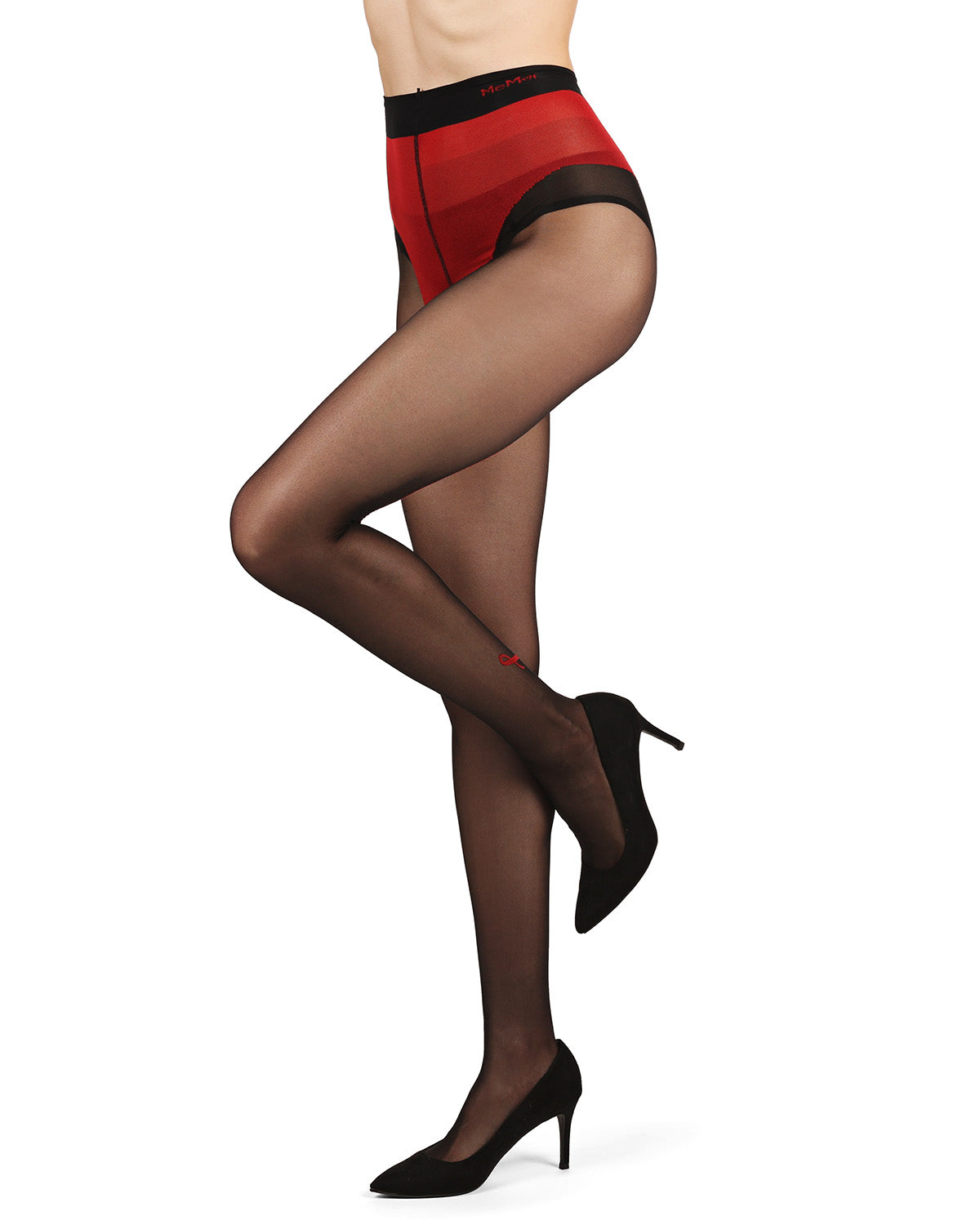 Women's Love Behind The Seams Backseam Crotchless Sheer Pantyhose : Color: Black-Red