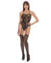 Women's Scandal Suspender Seamless Body Stocking with Fishnet Leg : Color: Black