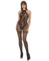 Women's Fantasy Fishnet Halter Top Seamless Body Stocking : Color: Black