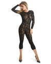 Women's Floral Romance Long Sleeve Lace Seamless Body Stocking : Color: Black