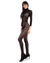 Women's Wild Leopard Long Sleeve Seamless Body Stocking : Color: Black