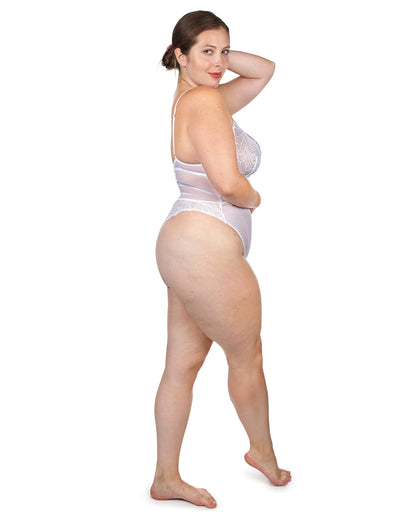Women's Emilie Sleeveless Sheer Mesh Lace Thong Bodysuit : Color: White