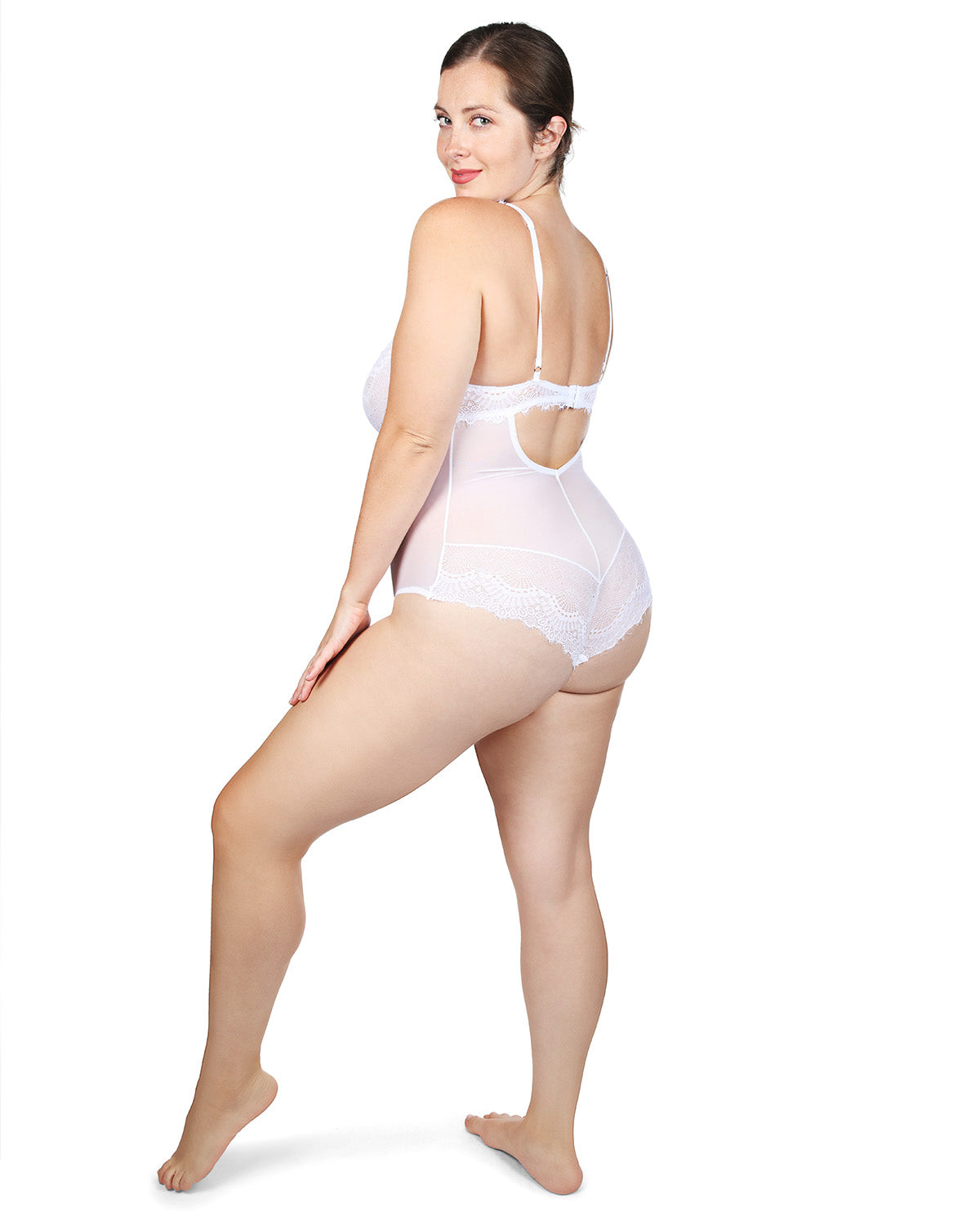 Women's Odette Mesh Lace Cheeky-Cut Bodysuit : Color: White