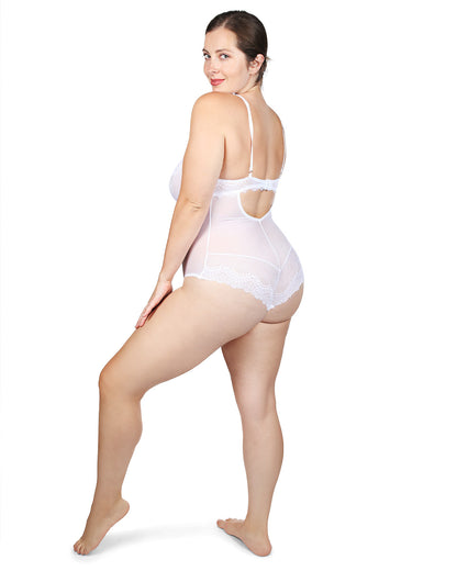 Women's Odette Mesh Lace Cheeky-Cut Bodysuit : Color: White