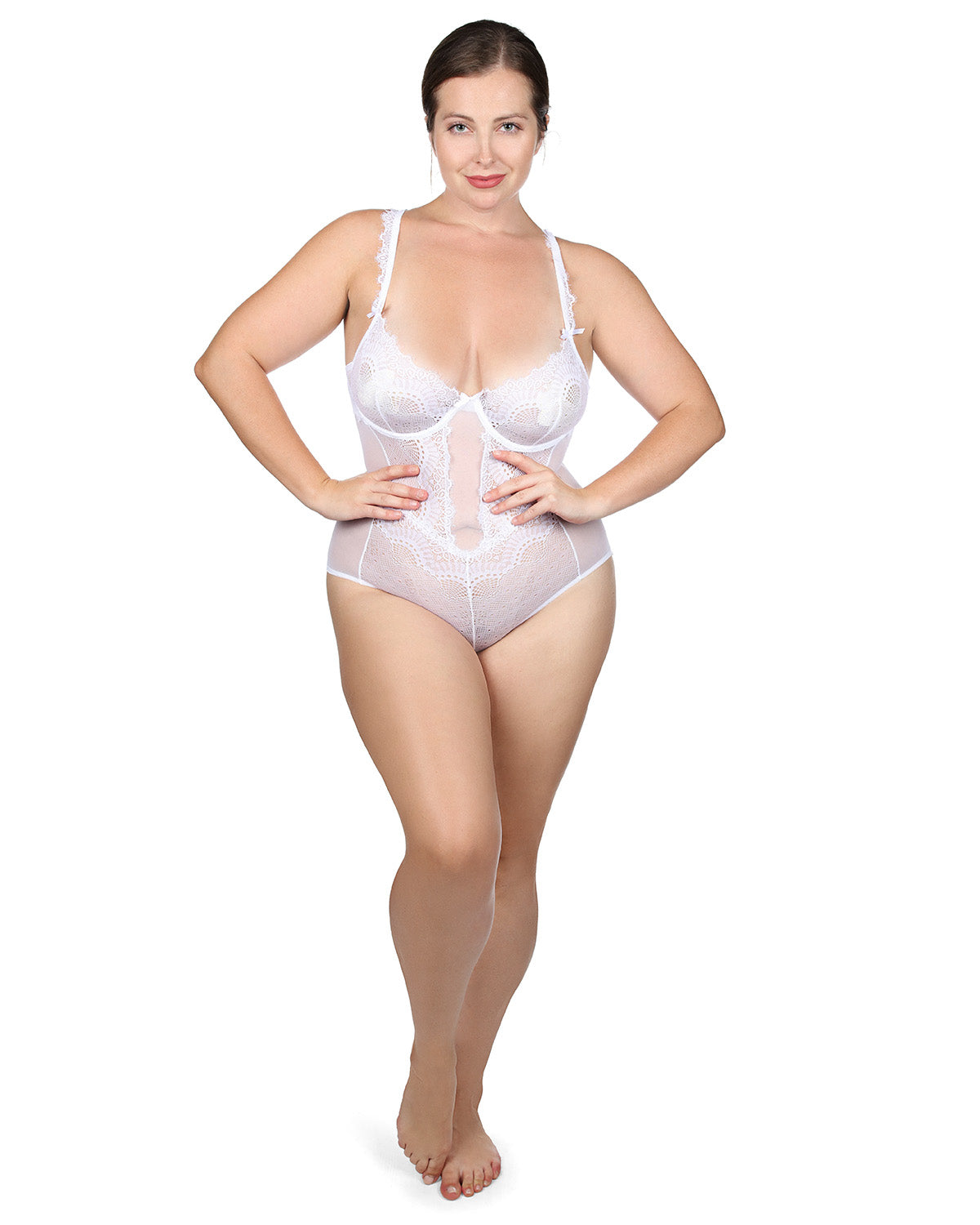 Women's Odette Mesh Lace Cheeky-Cut Bodysuit : Color: White