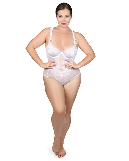 Women's Odette Mesh Lace Cheeky-Cut Bodysuit : Color: White