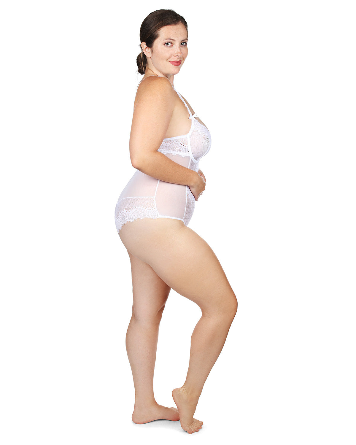 Women's Odette Mesh Lace Cheeky-Cut Bodysuit : Color: White