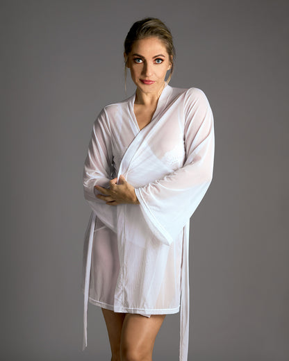 Women's Mesh Charlotte Robe with Kimono-Style Sleeves : Color: White