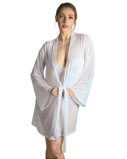 Women's Mesh Charlotte Robe with Kimono-Style Sleeves : Color: White