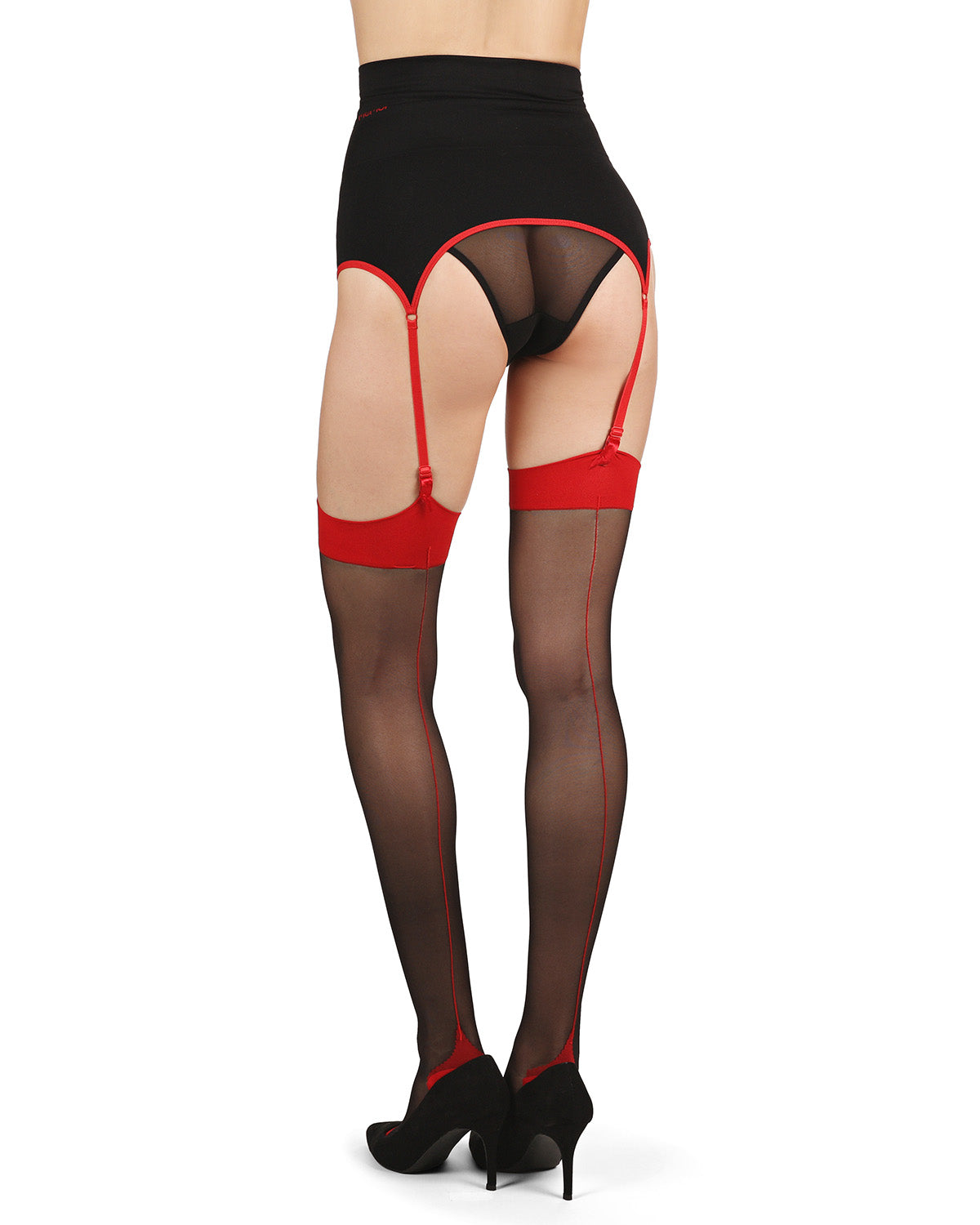 Women's Hug Me Tight High-Waisted Seamless Garter Belt : Color: Black-Red