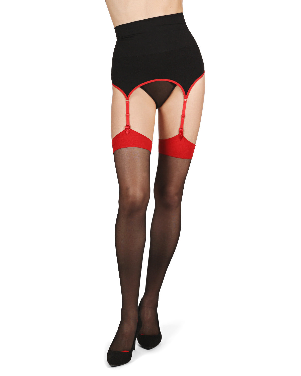 Women's Hug Me Tight High-Waisted Seamless Garter Belt : Color: Black-Red
