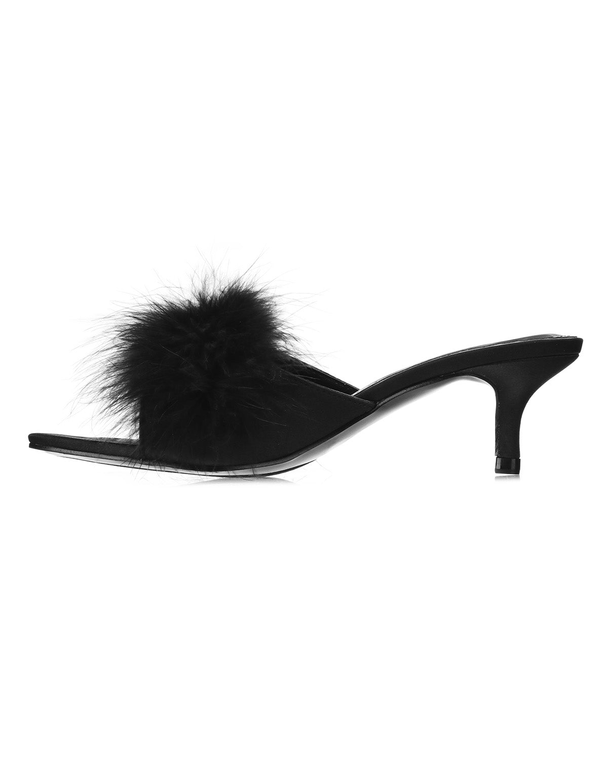 Women's Mona Marabou Hard Sole Slender Heel Slipper : Color: Black