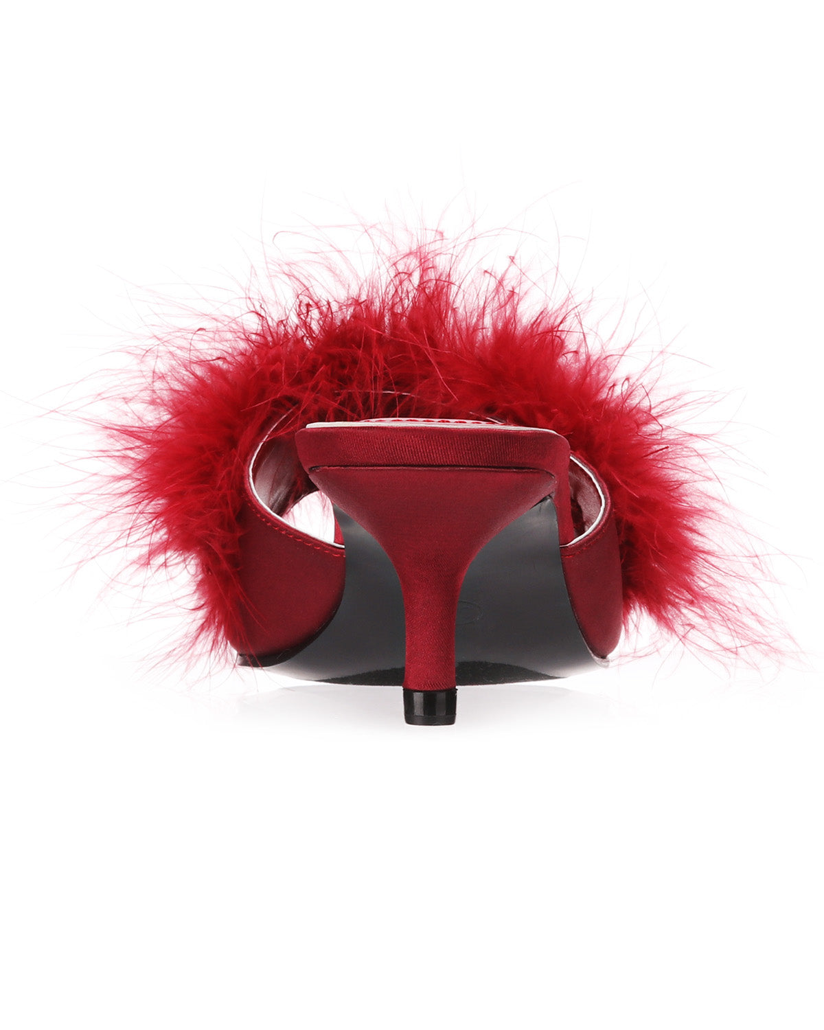 Women's Mona Marabou Hard Sole Slender Heel Slipper : Color: Red