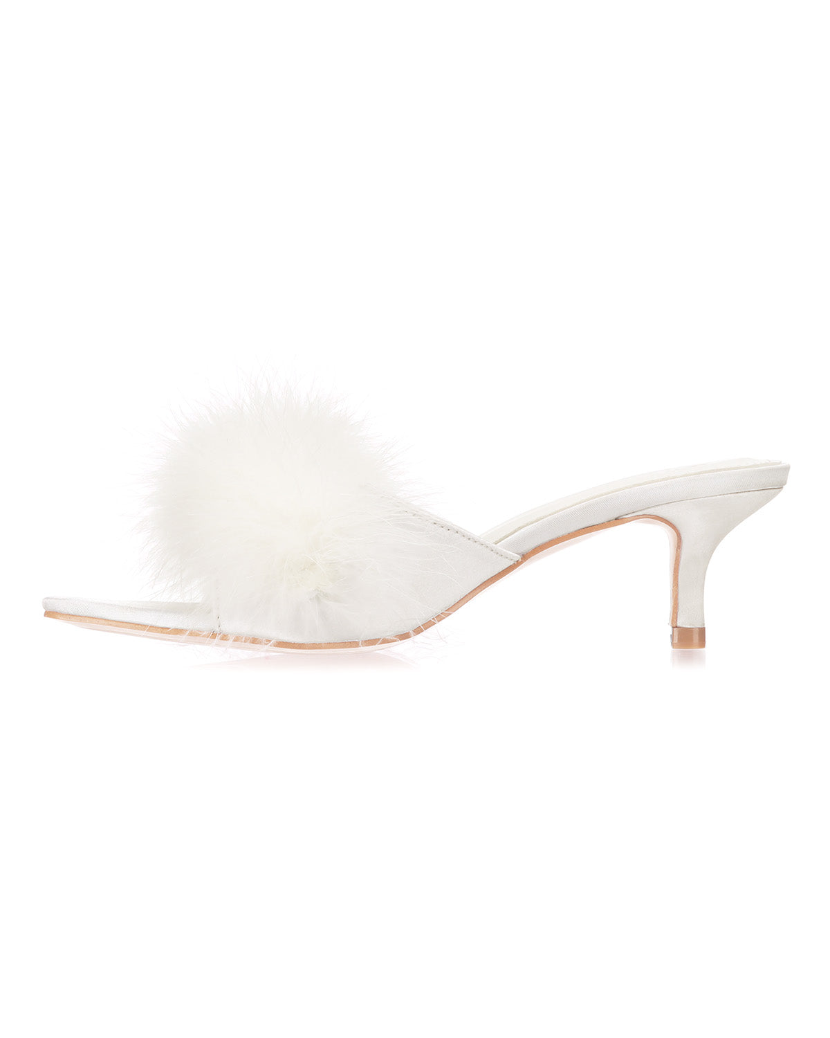 Women's Mona Marabou Hard Sole Slender Heel Slipper : Color: White