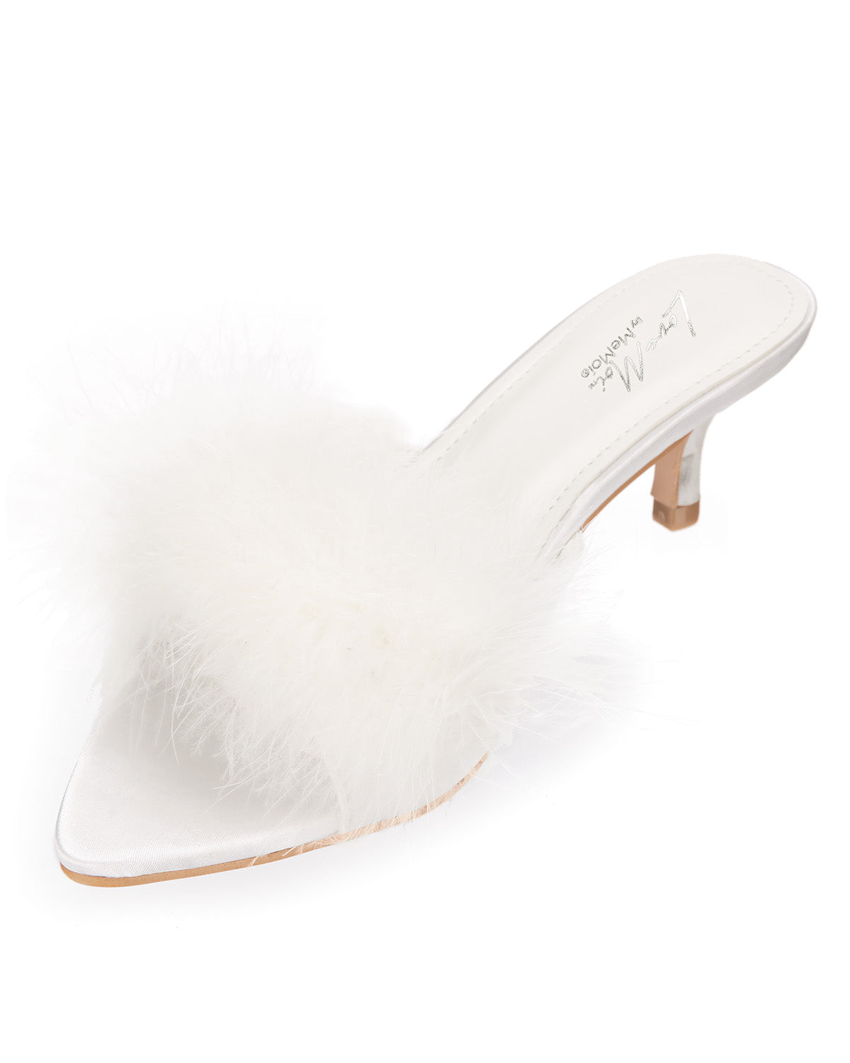 Women's Mona Marabou Hard Sole Slender Heel Slipper : Color: White