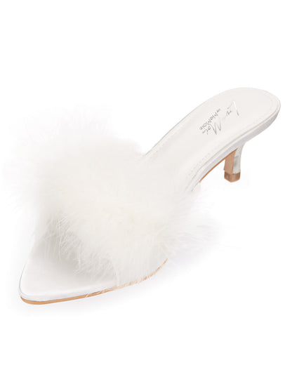 Women's Mona Marabou Hard Sole Slender Heel Slipper : Color: White