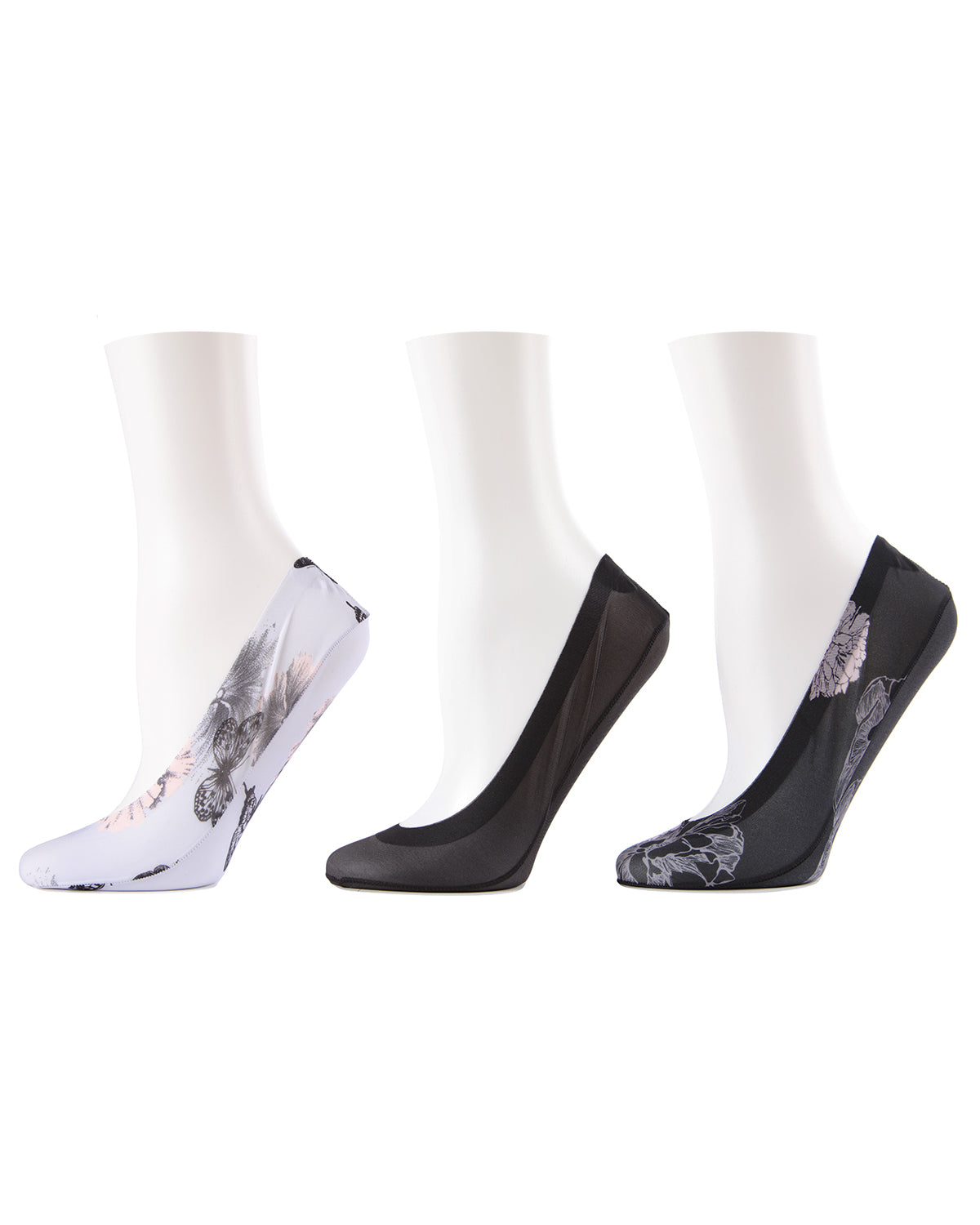 Women's 3 Pair Pack Romance Rebellion Fine Edge Shoe Liner Socks : Color: White