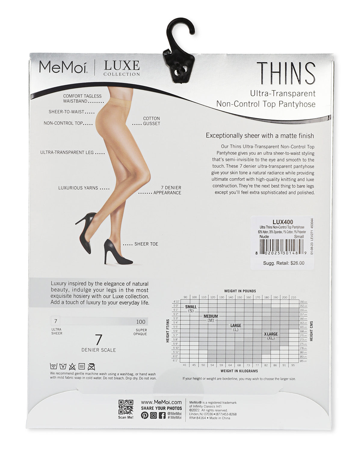 Women's Thins Ultra Transparent Non-Control Top LUXE Pantyhose : Color: Nude