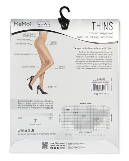 Women's Thins Ultra Transparent Non-Control Top LUXE Pantyhose : Color: Nude