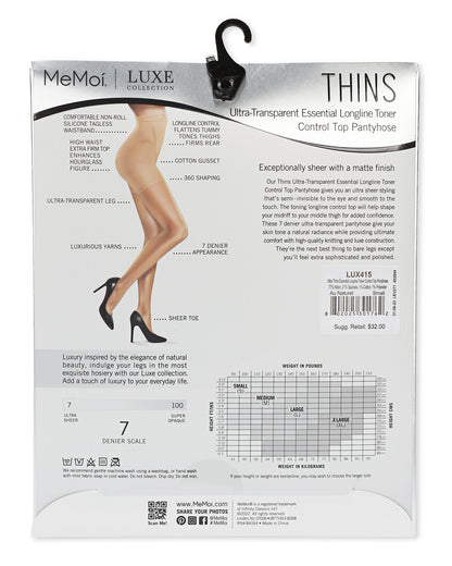 Women's Thins Ultra Transparent Essential Longline Toner Control Top LUXE Pantyhose : Color:  Aunaturel
